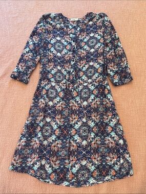 Floral wm’s Spanish brand Navy A-Line Midi Dress with Three-Quarter Sleeves